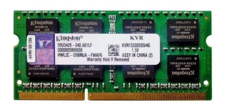 KVR1333D3S9/4G Kingston Memória 4GB DDR3 1333MHz 1.5V SODIMM