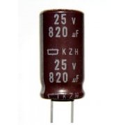 Capacitor Eletrolitico Nippon Chemi-Con NCC KZH 820u Low impedance, 105C, Size 10mm by 20mm Lead spacing 5mm, For Personal Computers Storage Equipment, 