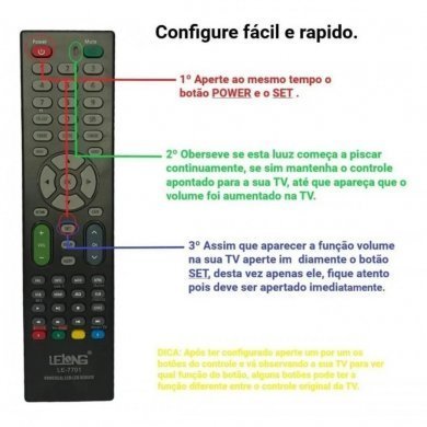LE-7701 Controle remoto universal para TV LED/LCD