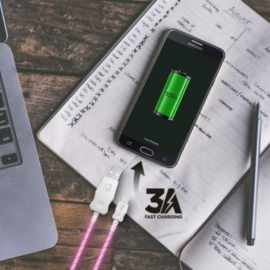 ELG cabo USB-C iluminado Led rosa 15W 3A 1 metro