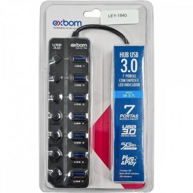 LEY-1840 Hub USB 7 portas USB 3.0 com interruptor liga/desliga