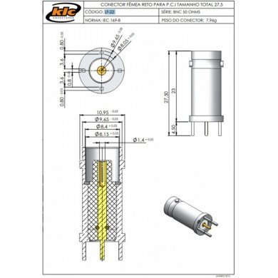 LF-22 Kit 5x conector KLC LF22 BNC femea PCI 50 Ohms