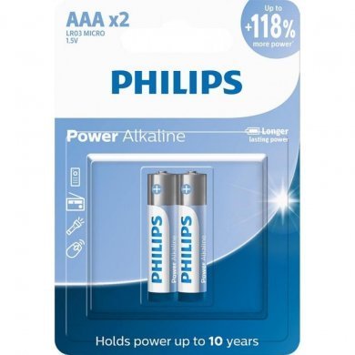 LR03P2B/59 Philips Pilha Power Alkaline AAA 1.5V 2 Unidades