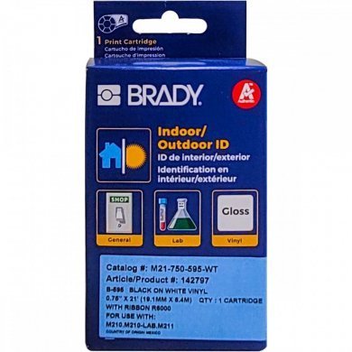 M21-750-595-WT Etiqueta Brady original 3/4 19.1mm preto no branco