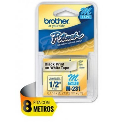 M231 Fita Rotulador Brother Branco/Preto 12mm x 8m