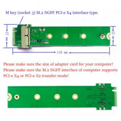 Adaptador SSD PCIe 12+16 pinos para M.2 NGFF M-Key