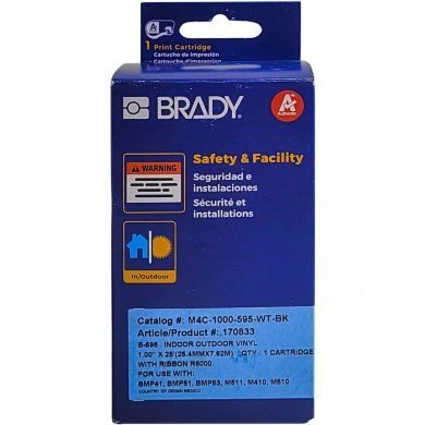 Brady fita genuina black on white 25.4mm x 7.62m