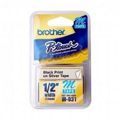 M931 Fita para Rotulador Brother Preto/Prata