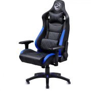 PCYes cadeira gamer Mad Racer V10 suporta 180kg preto com azul e rodas em PUs
