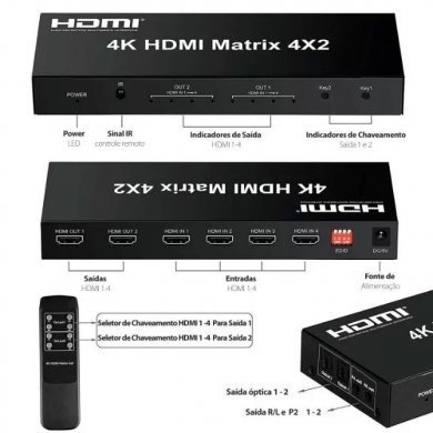 MATRIXHDMI4X2 Matrix switch splitter HDMI 4x2 1080p 4K 3D