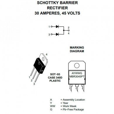 MBR3045PT Diodo SCHOTTKY Retificador 45V 30A SOT-93