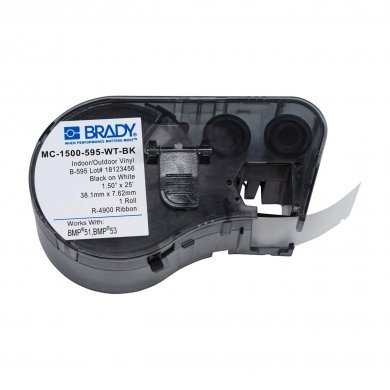 MC-1500-595-WT-BK Brady etiqueta vinil preto sobre branco 38.1mmx7.6m