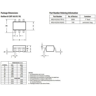 MGA-82563-TR1G 5x Ci Amplificador de RF MGA-82563 82F GaAs 100Mhz a 6Ghz