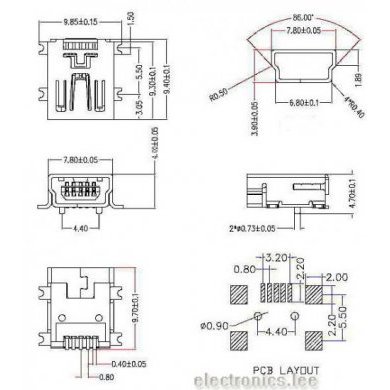 MINIUSB-5PIN Mini USB 5 Pinos Femea Socket SMT (Kit 5und)