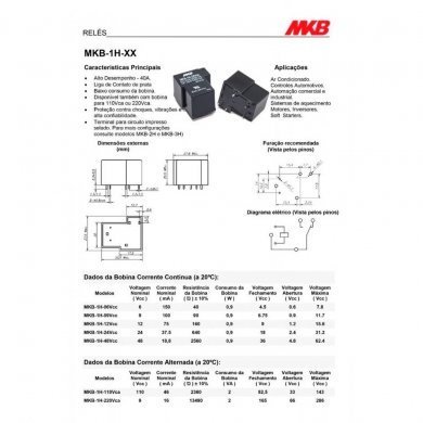 MKB Rele SPDT 12V NA 40A 240Vca / NF 30A 240Vca