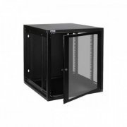 Mini Rack 12U 670mm 19 polegadas cor preto, porta com visor de acrílico fumê, laterais e fundo removíveis com 