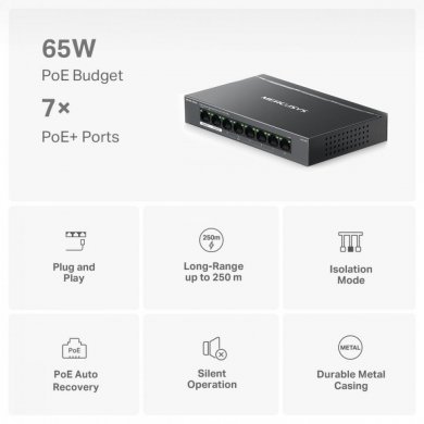 MS108GP Mercusys Switch 8 Portas Gigabit POE+ 65W