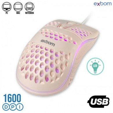 MS-C32-PK Exbom mouse óptico ultraleve rosa colmeia c/Led RGB