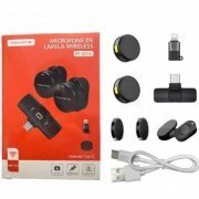 Tomate kit microfone profissional lapela wireless 2 microfones recarráveis, USB-C e Lightining, até 20 metros 