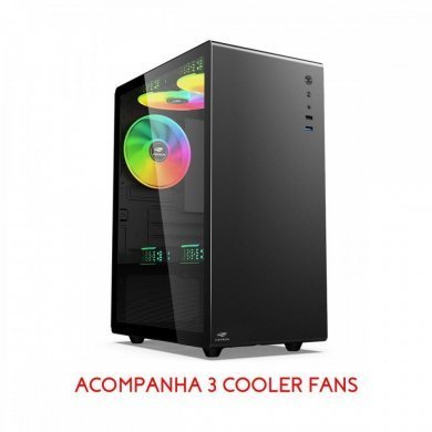 C3 Tech Gabinete gamer preto com coolers RGB