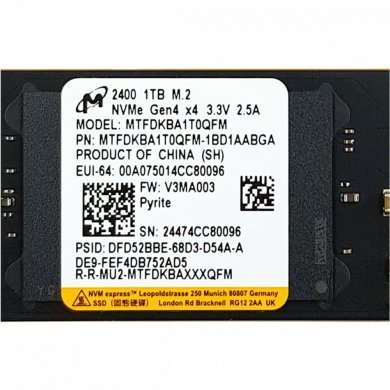 MTFDKBA1T0QFM Micron SSD 1TB NVMe PCIe Gen4 QLC M.2 2280