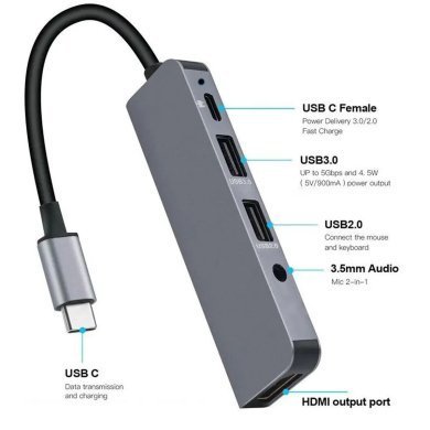 MTV-615 Tomate adaptador 5x1 USB-C para 2x USB USB-C P2 HDMI 4K