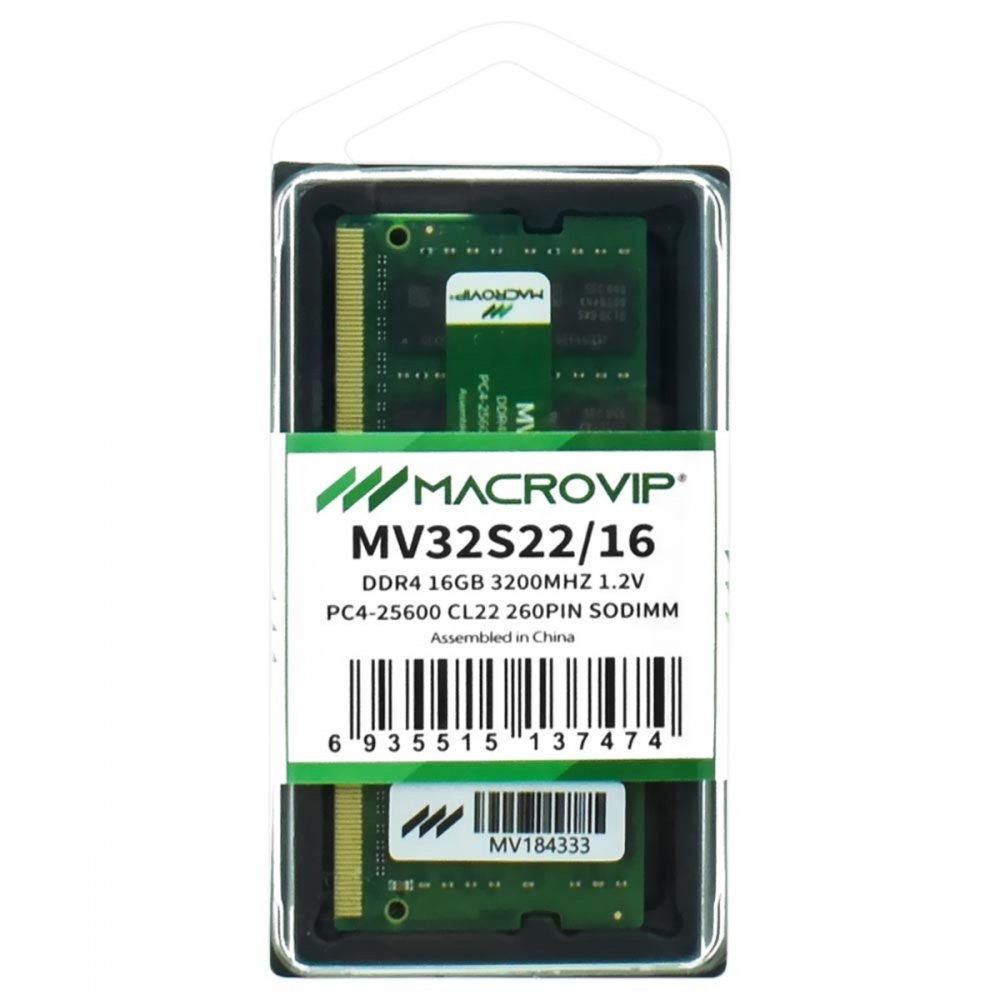 MV32S22/16 Macrovip Memoria 16GB DDR4 3200MHz SODIMM CL22