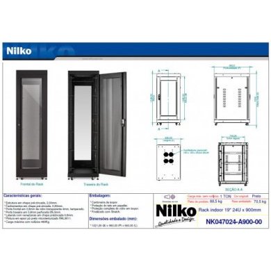 NK047024-A900-00 Nilko Rack de Piso Fechado 19 24U x 900mm