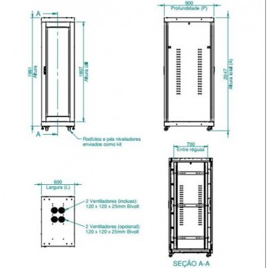 NK047040-A900 Rack de Piso Nilko 40U 900mm Preto