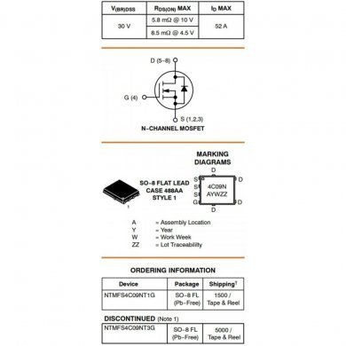 5x Mosfet 4C09C NFET SO-8FL 30V 52A 5.8mOhm
