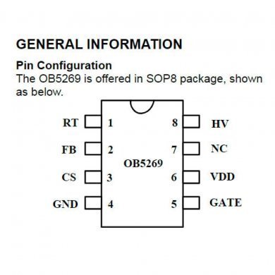 OB5269CP Ci Controlador PWM de Alta Voltagem AC/DC SOP8
