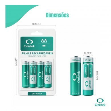 Onistek pilha recarregável AA 2700mAh com 4 unidades