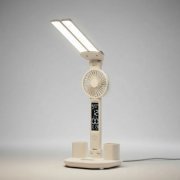 Onistek luminária de mesa LED duplo com 3 niveis de luz  com ventilador, relogio digital e porta canetas, reca