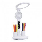 Onistek luminária de mesa LED redondo com 3 niveis de luz  com ventilador, relogio digital e porta canetas, re