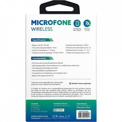 Onistek microfone de lapela wireless para USB-C