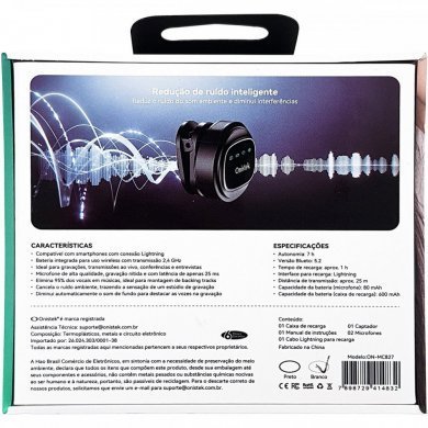 ON-MC827 Kit 2 microfones de lapela wireless para lightning