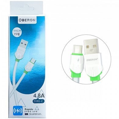 Oberon cabo USB-C quick charge 3.0 1m 4.8A branco