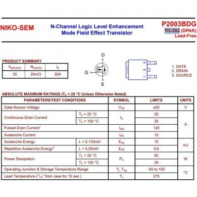 P2003BDG 5x Transistor Mosfet N-Channel 25V 35A TO-252