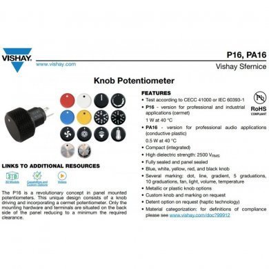 VISHAY Rotary Potentiometro 10k Linear Audio PA16
