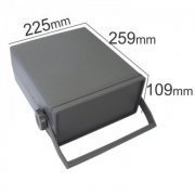 Patola caixa plástica de montagem eletronica acabamento externo do tipo corvin painel com aletas de ventilação cor cinza escuro
