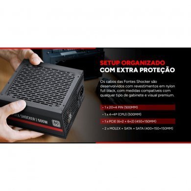 PF500SHW PCYes Fonte 500W Shocker 80 Plus White PFC Ativo