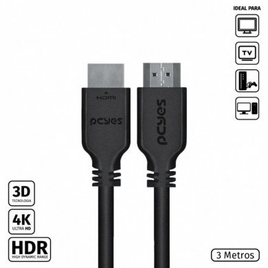 PHM20-3 PCYES CABO HDMI 2.0 4K 30AWG COBRE PURO 3 METROS