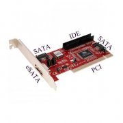 Placa Controladora eSATA, SATA e IDE PCI 32bits com 1x conector eSATA, 2x SATA 1.5Gb Interno, 1x IDE Interno, Suporta a RAID 0,1 e JBOD,