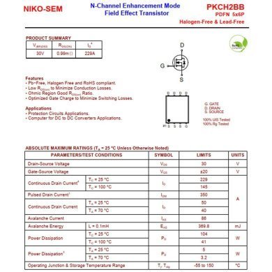 PKCH2BBAS 5x Mosfet PKCH2BB N-Channel 30V 229A PDFN 5x6P