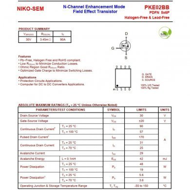 PKE02BBASN 5x Mosfet NIKOS PKE02BB N-Channel 30V 90A PDFN5x6P