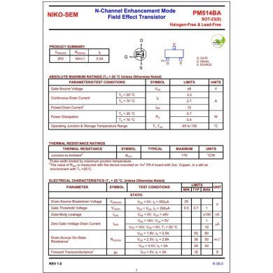 PM514BA 20x Mosfet PM514BA 2UK11 N-Channel 20V 3.3A 440mW SOT-23