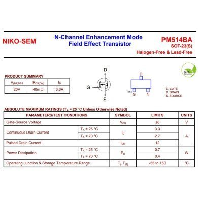 PM514BA 20x Mosfet PM514BA 2UK11 N-Channel 20V 3.3A 440mW SOT-23