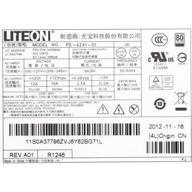 PS-4241-09 LiteOn fonte slim 240W Lenovo Thinkcentre Edge