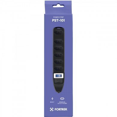PST-101 Fortrek filtro de linha com 6 tomadas 10A NBR 1m preto