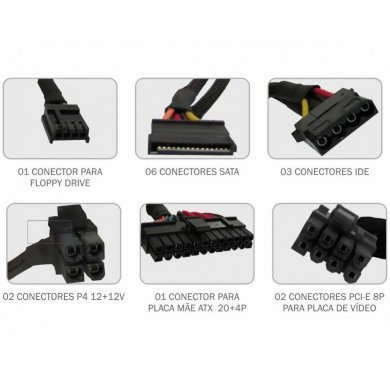 K-MEX Fonte ATX 600w PFC Ativo 20+4 Pinos